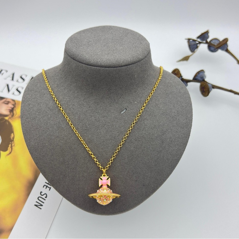 Vivienne Westwood Pink Saturn Diamond Necklace